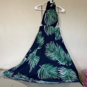 Navy palm branch dress.